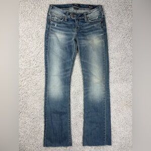 Silver Jeans Womens 28 Tuesday Super Stretch Low Rise Boot Cut Big Stitch Raw
